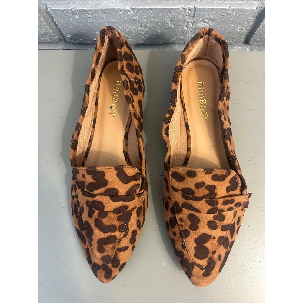 Bamboo‎ Brown Leopard Pointed Toe Loafers Women Size 6 BLOG-31S Animal Print